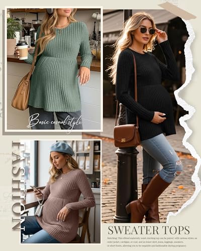 3 Pack Maternity Sweaters Long Sleeve Ribbed Shirts - color: Green, Brown, Black, size: XX-Large