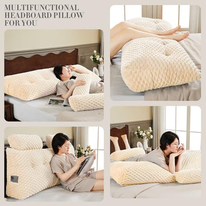 EUHAMS Headboard Pillow Queen with Neck Roll, Triangular Backrest Pillow - color: Beige, size: Queen