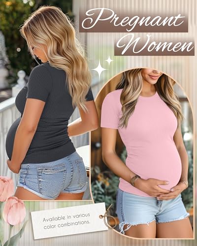 Ficerd 3 Pack Women's Short Sleeve Maternity Shirts - color: Pure Dark Gray, Sky Blue, Light Pink, size: Small