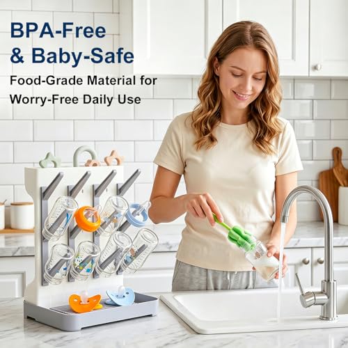 GoMaihe Baby Bottle Drying Rack: Space Saving Vertical Bottle Dryer Holder - color: Gray, size: Standard