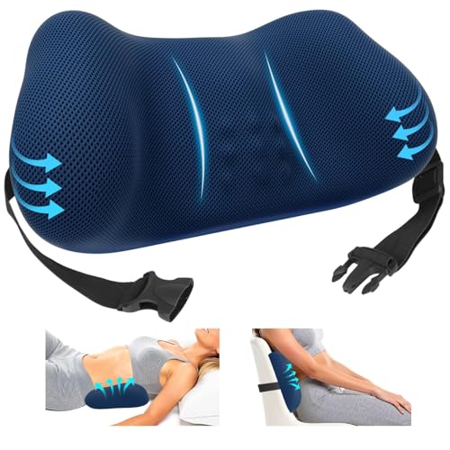 Lumbar Support Pillow, Memory Foam Back Cushion for Office Chair Car, Blue - color: Navy Blue