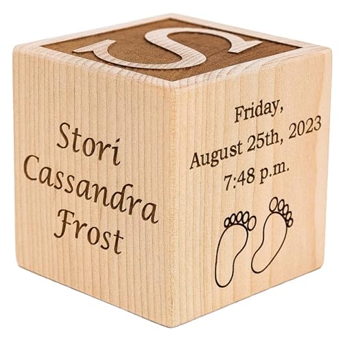 Personalized Baby Birth Block, Custom Newborn Keepsake Gift, Made in USA - color: Natural, size: 2"