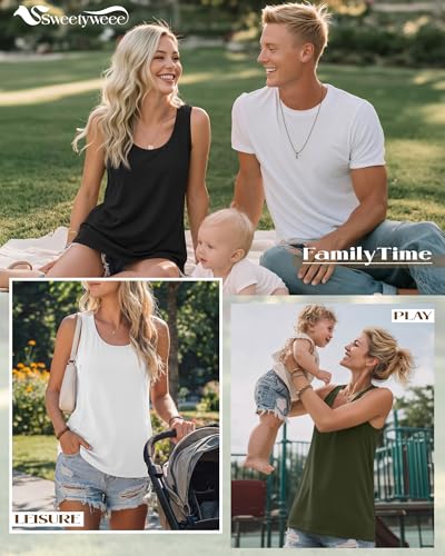 4 Pack Women's Nursing Tank Tops - color: Black, White, Coffee, Army Green, size: X-Large