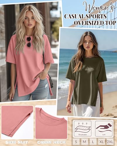 Huukeay 3 Pack Women's Oversized T Shirts Workout Tops - color: Army Green, White, Bean Paste Pink, size: Small