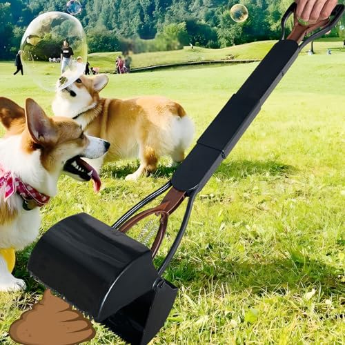 ienjoyed Pooper Scooper, Large Pooper Scooper for Dogs Heavy Duty, Dog Pooper Scooper with Long Handle & High Strength Durable Spring, Foldable Dog Poop Pick Up (32-inch) (Brown(Bottom Seamless)) - size: Brown(Bottom Seamless)