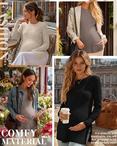 3 Pack Maternity Shirts Pregnancy Sweaters Tunic Tops - color: Black, Apricot, Coffee, size: Large