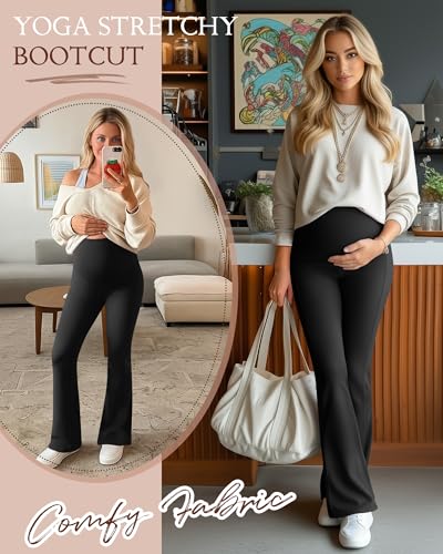3 Pack Maternity Over The Belly Flared Leggings Pants - color: Black, Black, Black, size: X-Large