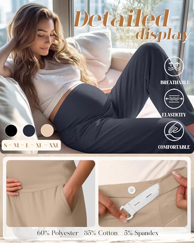 3 Pack Women's Maternity Lounge Pants with Pockets - color: Black, Charcoal Gray, Khaki, size: Small