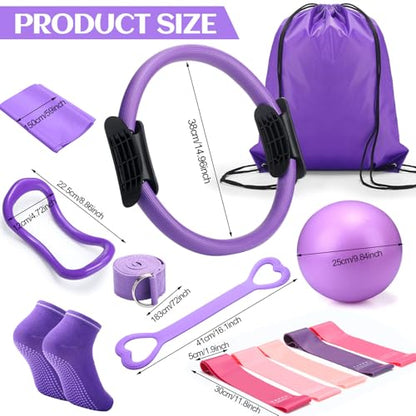RoundFunny 18Pcs Pilates Ring Set, Women Exercise Accessories - color: Purple