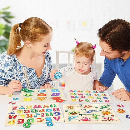 Melofaver Montessori Wooden Peg Puzzles for Toddlers 3-5, Kid Learning Toys