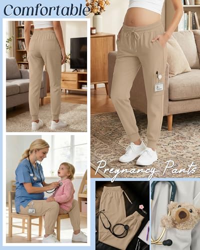 Xaatren Women's Maternity Scrub Joggers Pants with 6 Pockets - color: Apricot, size: Small