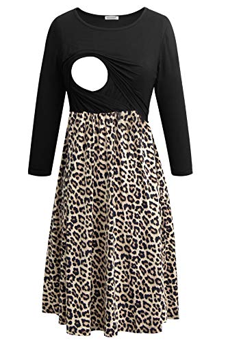 Smallshow Women's 3/4 Sleeve Maternity Nursing Dress for Breastfeeding - color: Black-svp126, size: Large