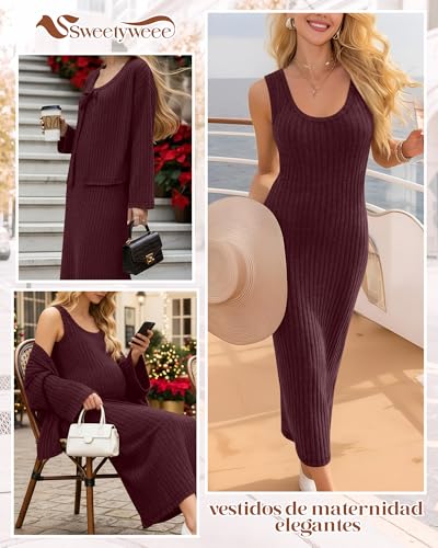 Maternity Dress Set 2 Piece for Baby Shower Party - color: Burgundy, size: Large
