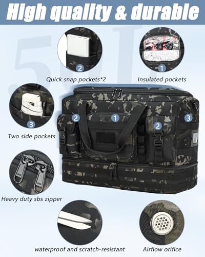 Tactical Duffle Bag - Gym Bag for Men with Shoe Compartment & Toiletry Bag - color: Black CM