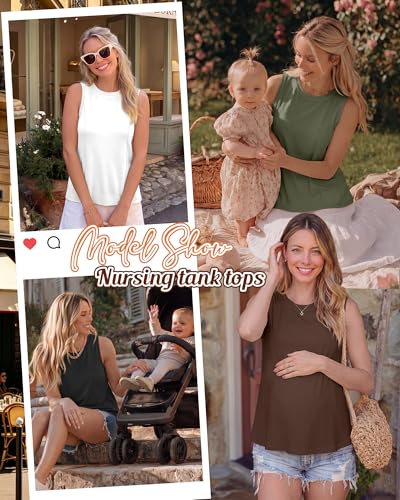 4 Pack Women Nursing Tank Tops Breastfeeding - color: Army Green, Brown, White, Black, size: XX-Large
