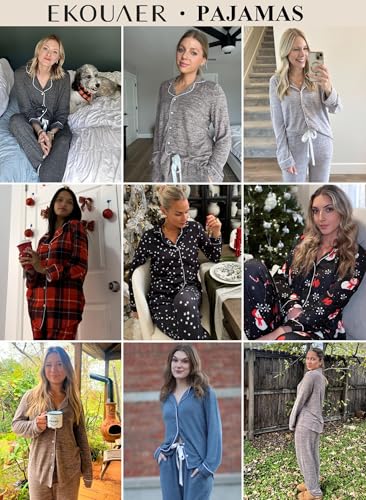 Ekouaer Women's Pajamas Long Sleeve Loungewear Casual Button Down Pjs - color: Black, size: XX-Large