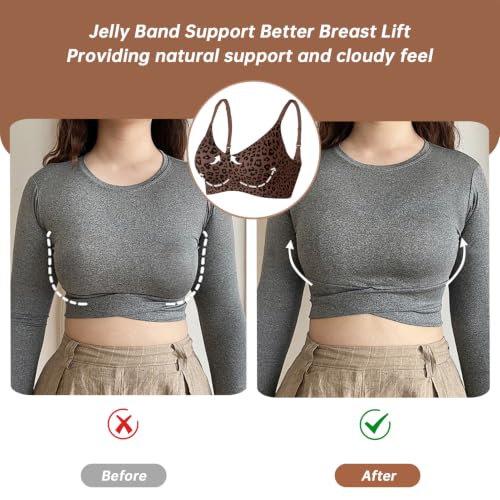 OEAK Womens Wireless Jelly Bras Comfortable Gel Bra Everyday Tshirt Bras - color: Leopard Coffee, size: X-Small
