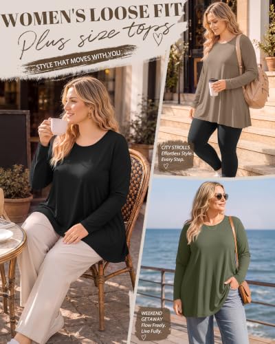 Evervibe 3 Pack Womens Plus Size Tunic Tops - color: Black, Army Green, Coffee, size: 5X-Large