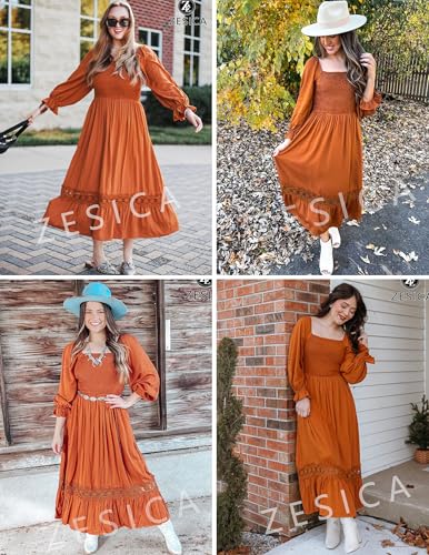 ZESICA Women's 2026 Boho Long Sleeve Fall Maxi Dress - color: Brown, size: Small