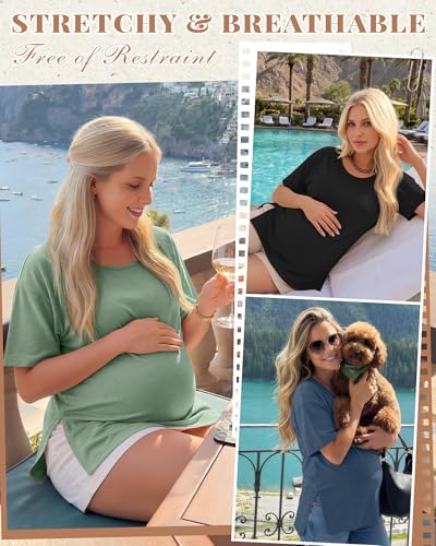 4 Pack Women's Maternity T Shirts - color: Gray Blue, Pink, Light Green, Black, size: Medium