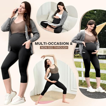 Ipletix Maternity Capris Leggings with Pockets Pregnancy Yoga Pants - color: Black, size: X-Large