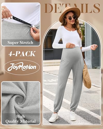 4 Pack Women's Maternity Jogger Pants - color: Light Gray, Dark Gray, Mixed Black, Black, size: X-Large