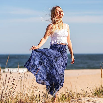 Long Skirts for Women Maxi Boho Skirt - color: Blossom Navy, size: 16-20 Plus