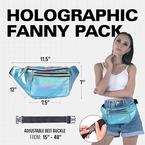 SoJourner Waterproof Holographic Fanny Pack, Blue Glitter - color: Glittler Light Blue