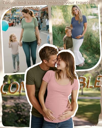 3 Pack Women's Maternity Tops - color: Pink, Gray Green, Hazy Blue, size: XX-Large
