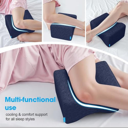 Knee Pillow for Side Sleepers, Leg Pillow with Cooling Gel, Blue/X-Large - color: Dark Blue, size: X-Large