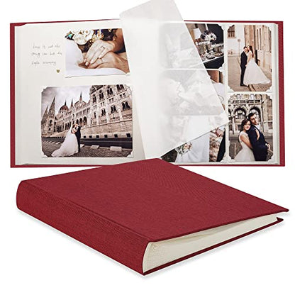 Pssoss Large Linen DIY Scrapbook Album with Writing Space,100 Pages, Red - color: Red