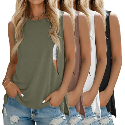 4 Pack Nursing Breastfeeding Tank Tops - color: Gray Green, Coffee, White, Black, size: X-Large