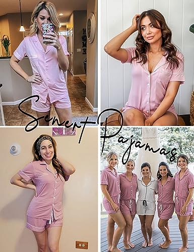 Senert Womens Pajamas Set Short Sleeve Sleepwear - color: A Bean Paste With Line, size: X-Large