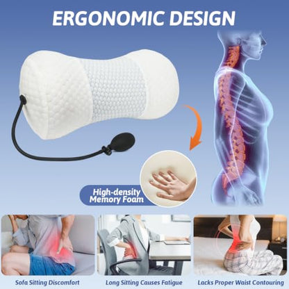 Wdmiya Lumbar Support Pillow for Bed, Adjustable Height 2"-5" Inflatable