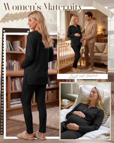 Huukeay Maternity Lounge Set Long Sleeve - color: Black, size: Small