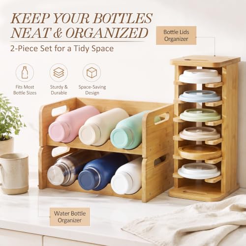 RattanView 3 Pcs Bamboo Water Bottle Organizer and Tumbler Lid Organizer