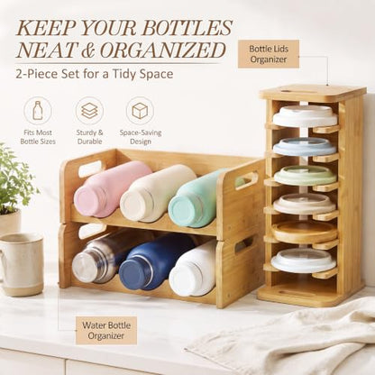 RattanView 3 Pcs Bamboo Water Bottle Organizer and Tumbler Lid Organizer