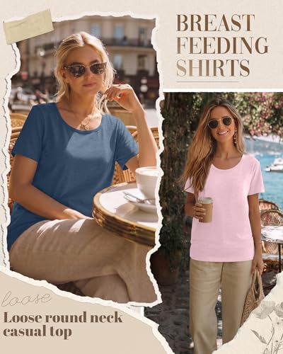 Ficerd 4 Pack Women's Maternity Nursing Shirts - color: Gray Blue, Pink, White, Light Green, size: X-Large