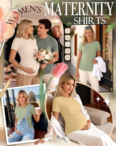 Ficerd 3 Pack Women's Short Sleeve Maternity Shirts - color: Light Green, Apricot, Yellow, size: Medium