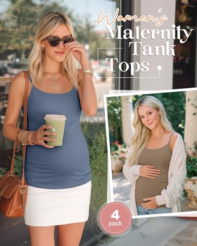 4 Pack Maternity Tank Tops - color: White, Gray-blue, Pink, Khaki, size: XX-Large