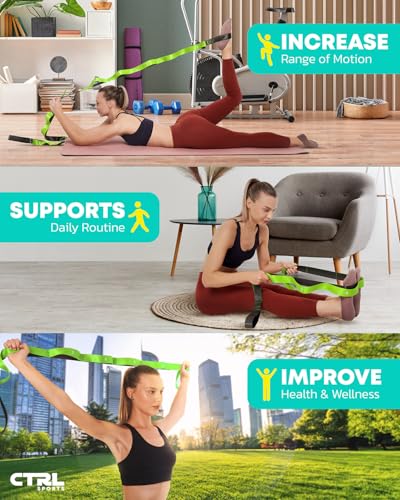 Stretching Strap with Loops, Non Elastic Stretch Band for Physical Therapy - color: Green