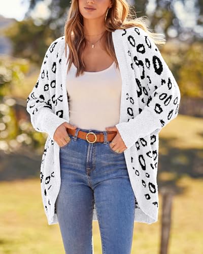 BTFBM Leopard Cardigan for Women Knit Fall Fashion Clothes - color: White, size: X-Large