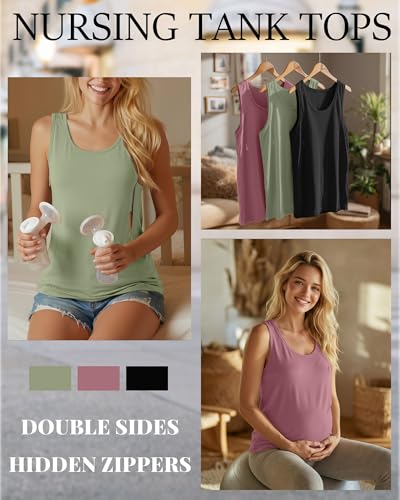 Ficerd 3 Pack Women's Nursing Tank Tops - color: Black, Light Green, Gray Pink, size: XX-Large