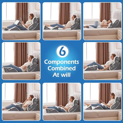 Ahpmeoa 6PCS Wedge Pillow Set for After Surgery, Sit Up Pillow, White - color: White
