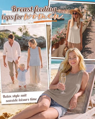 4 Pack Women Nursing Tank Tops Breastfeeding - color: Latte, Beige, Smoky Gray, Black, size: Large