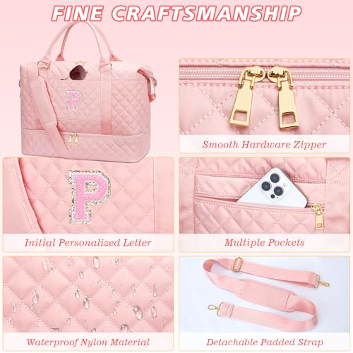 Gift for Teens Personalized Initial Duffle Bag for Girls(Pink,P) - color: Pink, style: P