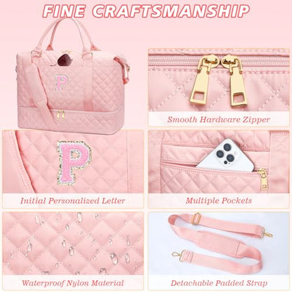 Gift for Teens Personalized Initial Duffle Bag for Girls(Pink,P) - color: Pink, style: P