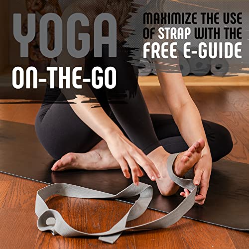 Yoga Strap with Buckle, Soft Cotton/Polyester Webbing, 8 ft - color: Grey
