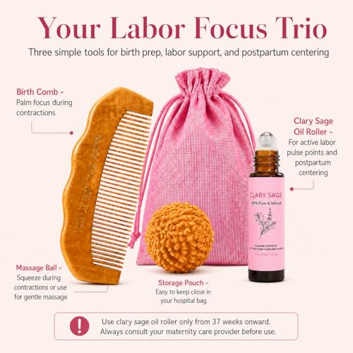 Labor Focus Trio, Birth Comb, Massage Ball & Clary Sage Roller