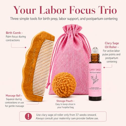 Labor Focus Trio, Birth Comb, Massage Ball & Clary Sage Roller